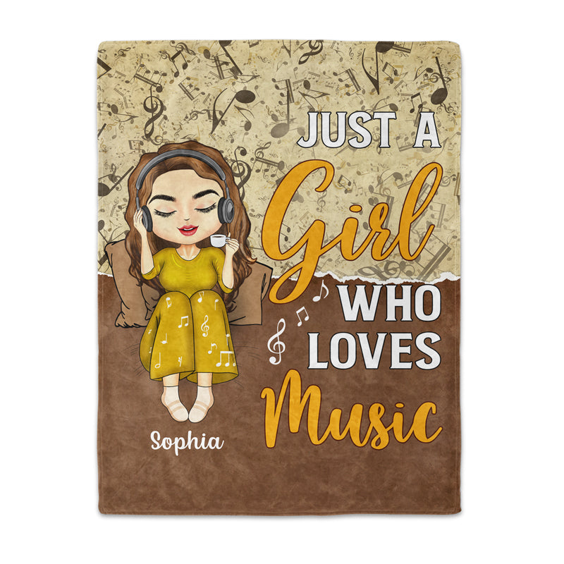 Just A Girl Who Loves Music - 自分へのギフト - パーソナライズされたカスタムフリースブランケット