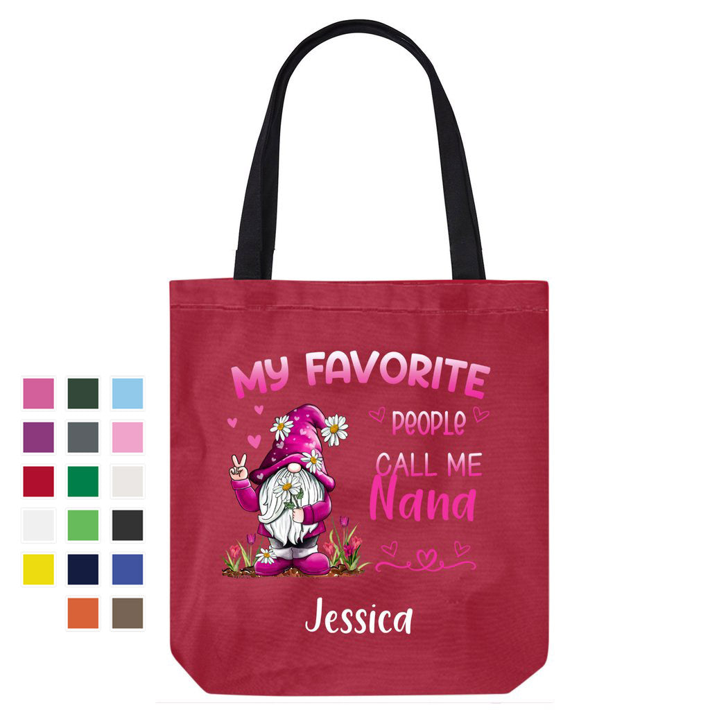 My Favorite People Call Me Grandma Pink Gnome Personalized Canvas Bag