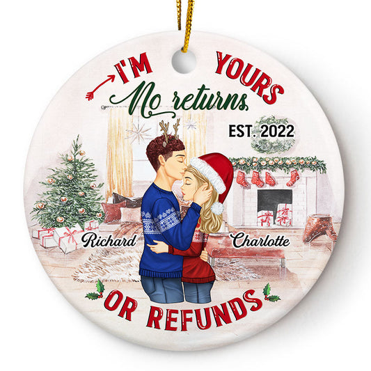 No Returns Or Refunds - Christmas Gift For Couples - Personalized Custom Circle Ceramic Ornament