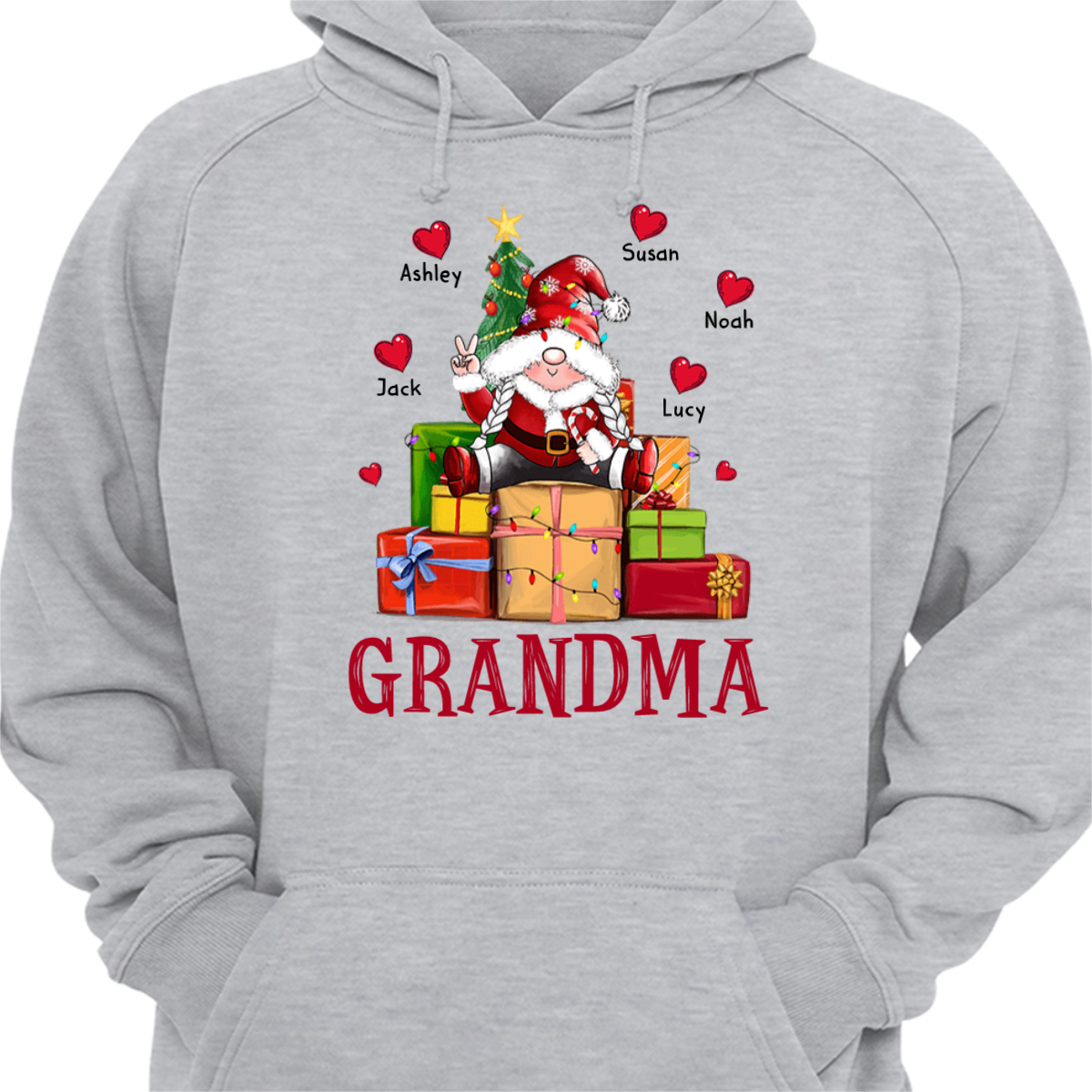 Gnome おばあちゃん クリスマス パーソナライズ パーカー スウェットシャツ