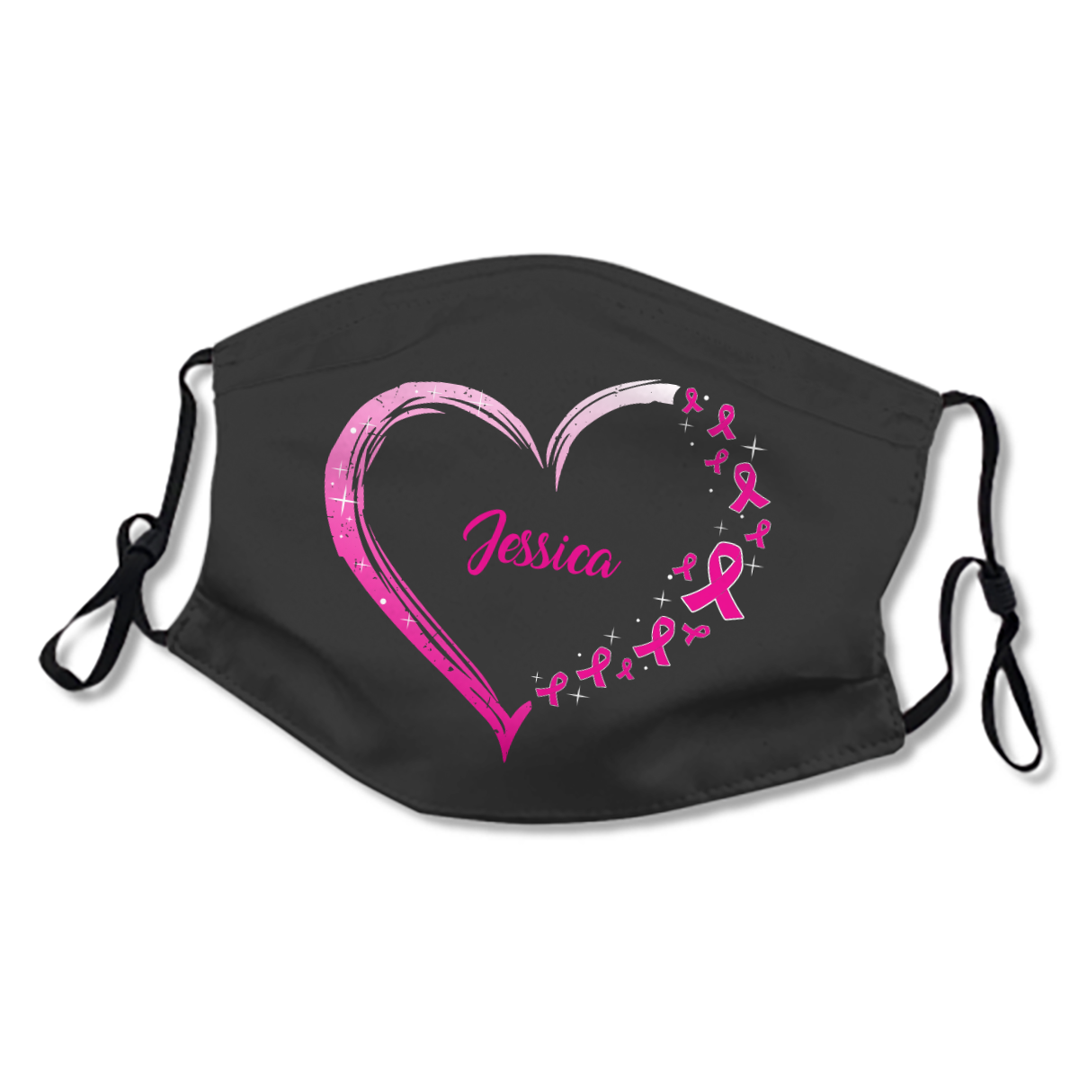 Breast Cancer Pink Ribbon Heart Personalized Name Face Mask