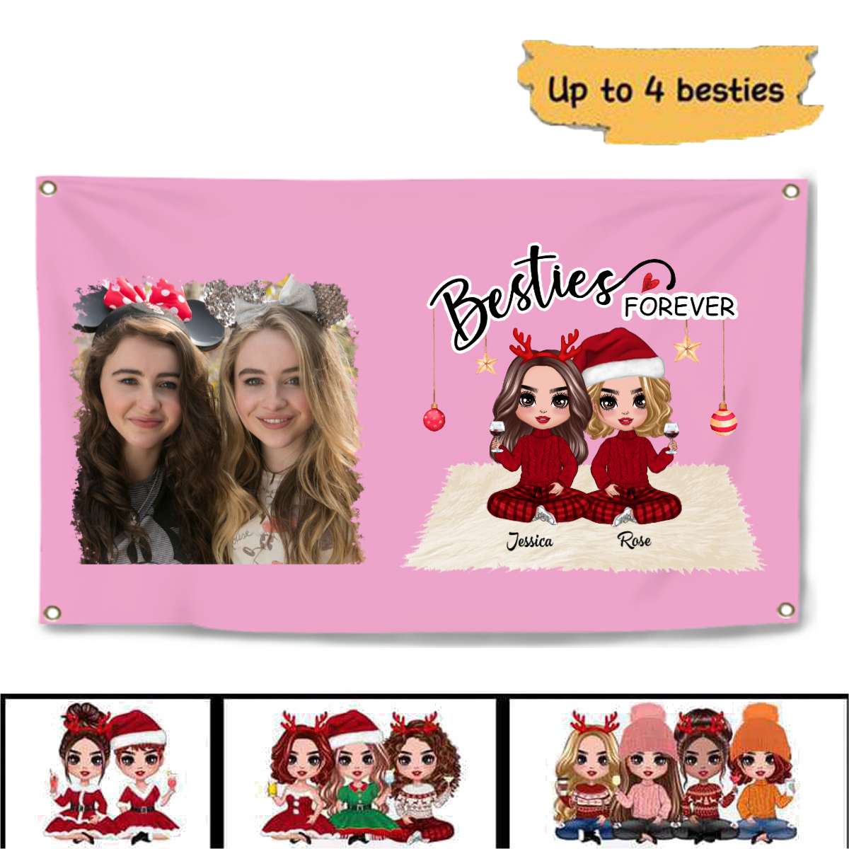 Doll Besties Christmas Checkered Pants Personalized Banner