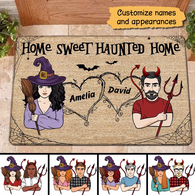 Halloween Couple Home Sweet Haunted Home Personalized Doormat