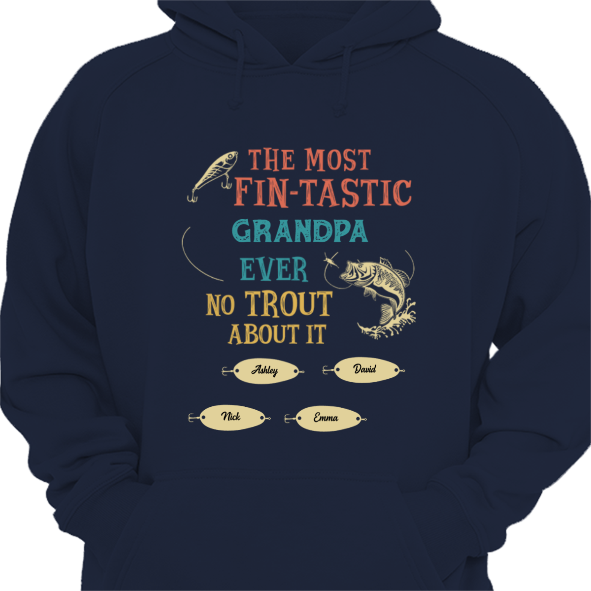 Fin-tastic Dad Grandpa Fishing Personalized Hoodie Sweatshirt