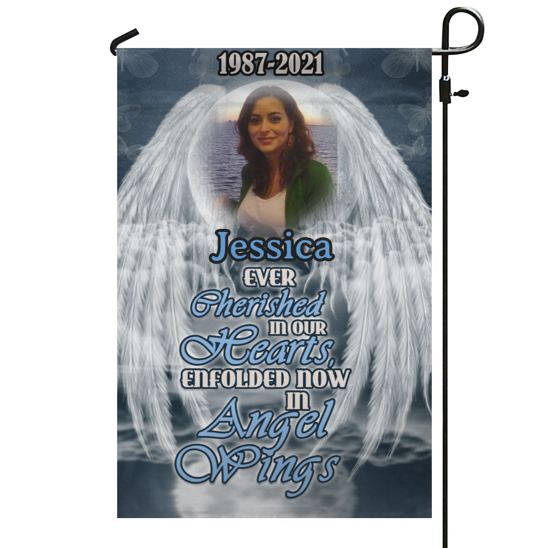 In Angel Wings Personalized Photo Memorial Garden & House Flag