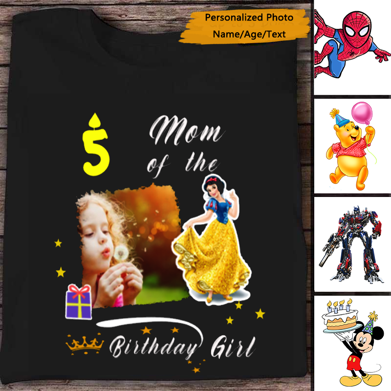 誕生日の男の子/女の子の一致する誕生日の家族の Tシャツ パーソナライズされた写真/名前/年齢/テキスト
