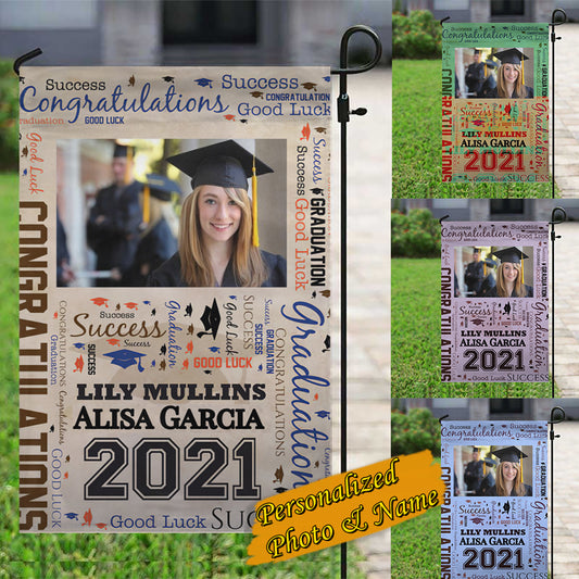 Personalized Graduation Photo Word-Art Garden Flag