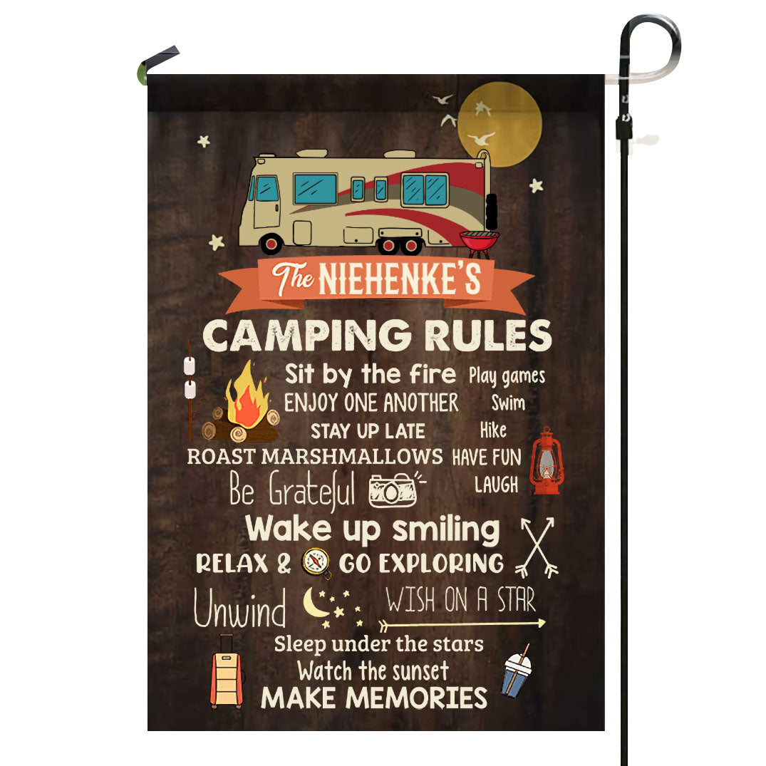 Camping Rules Family Personalized Garden Flag