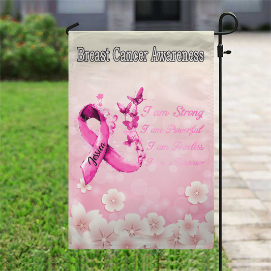 I Am Strong Breast Cancer Rose Personalized Name Garden Flag