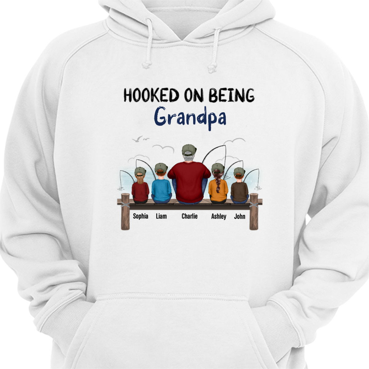 Hooked On Being Grandpa Fishing Personalized Hoodie Sweatshirt