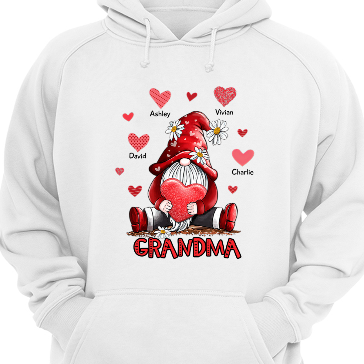 Gnome Heart Mom Grandma Gift Personalized Hoodie Sweatshirt