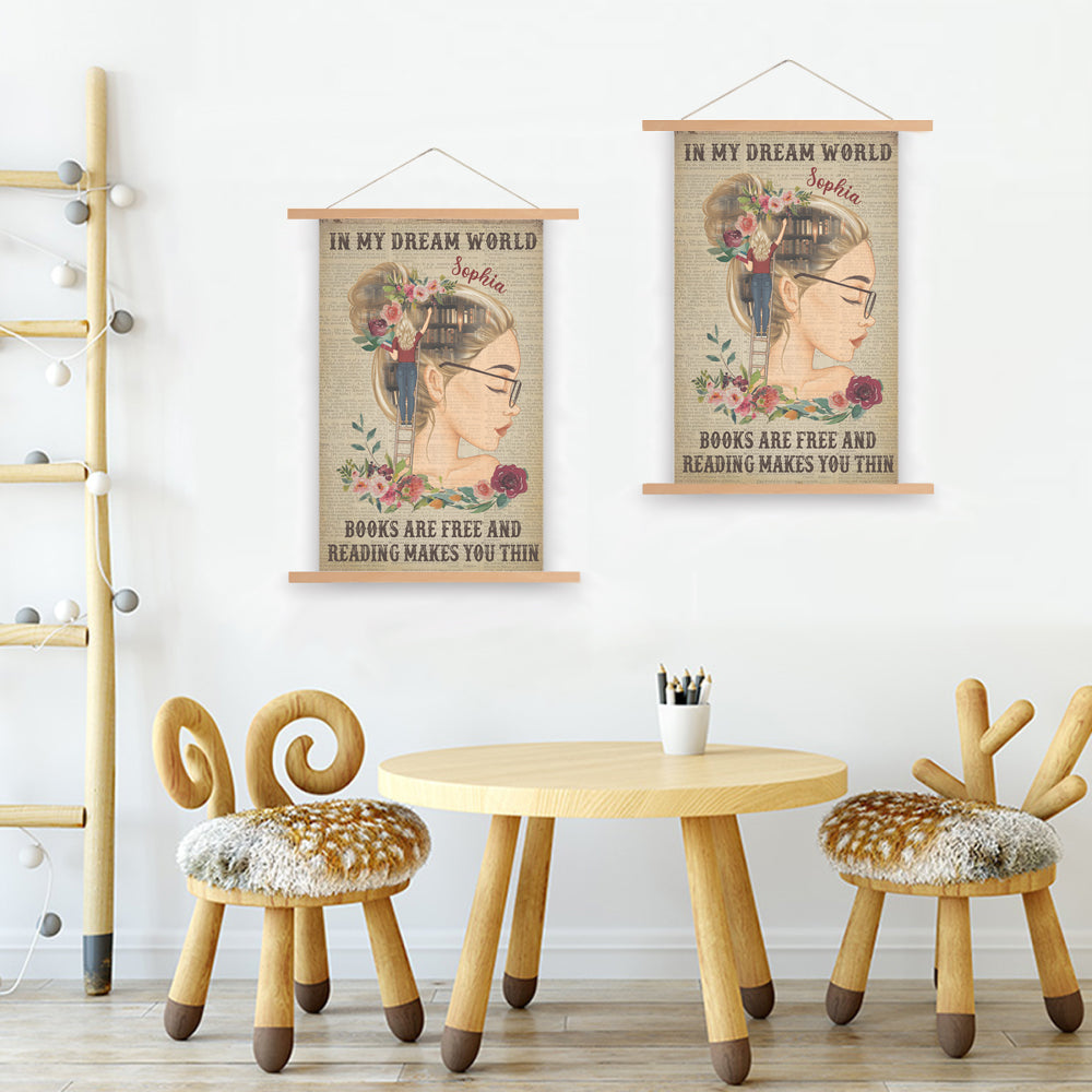 Just A Girl Who Loves Books Reading - Personalized Wall Scroll Painting With Wooden Poster Hanger