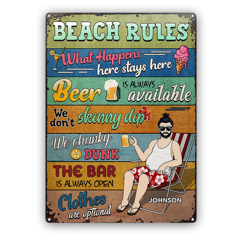 Beach Rules What Happens Here Stays Here - Outdoor Signs - Personalized Custom Classic Metal Signs