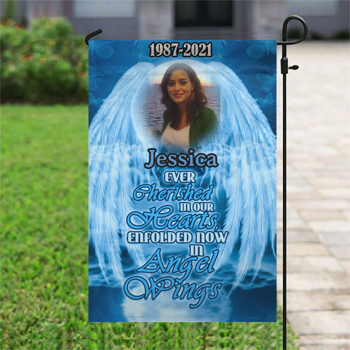 In Angel Wings Personalized Photo Memorial Garden & House Flag