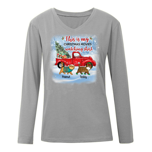 My Christmas Movie Watching Shirt Fluffy Cats Personalized Long Sleeve Shirt