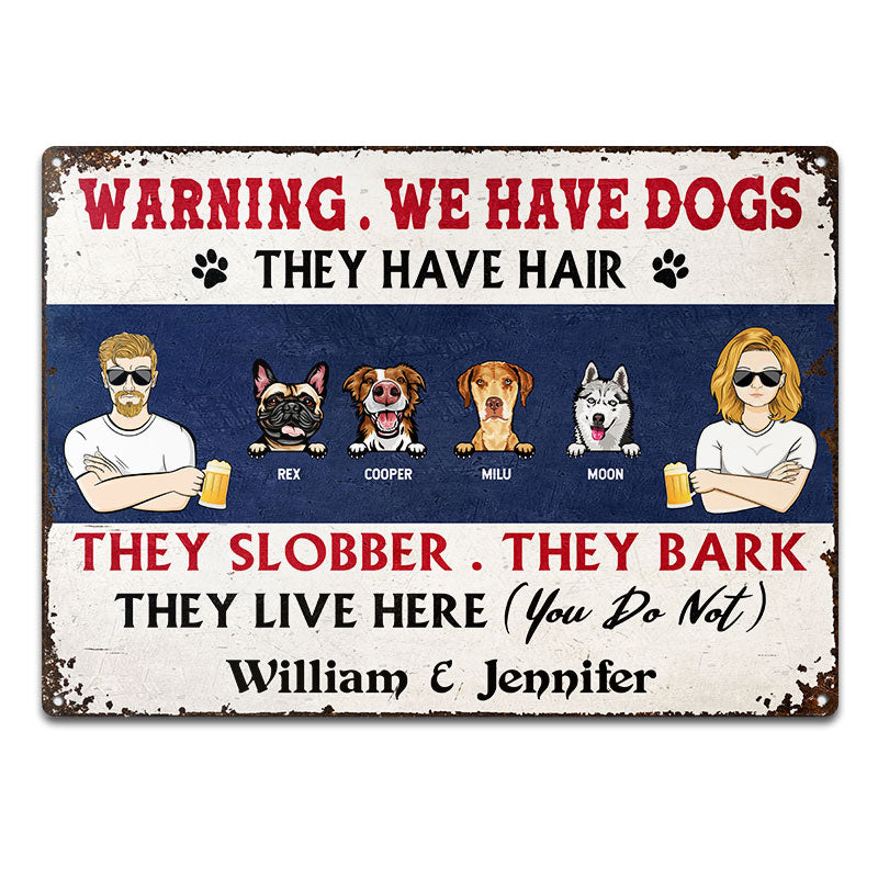 Couple Warning We Have Dogs Husband Wife - Gift For Dog Lovers - Personalized Custom Classic Metal Signs