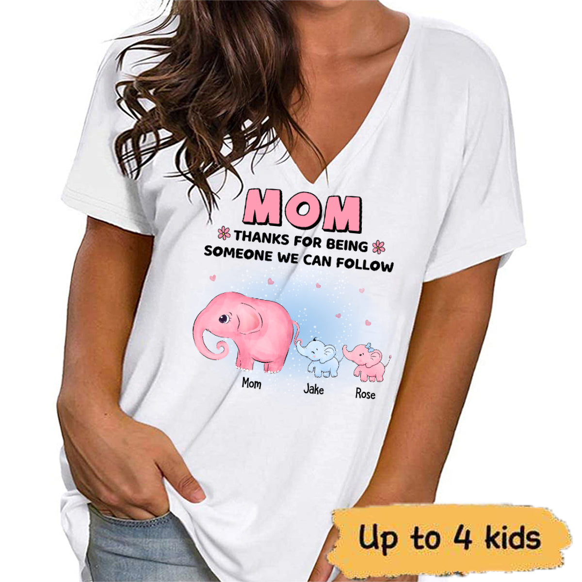 Thanks For Being Someone I Can Follow Elephant Mother‘s Day Personalized Womens Short Sleeve Tops V Neck Casual Flowy