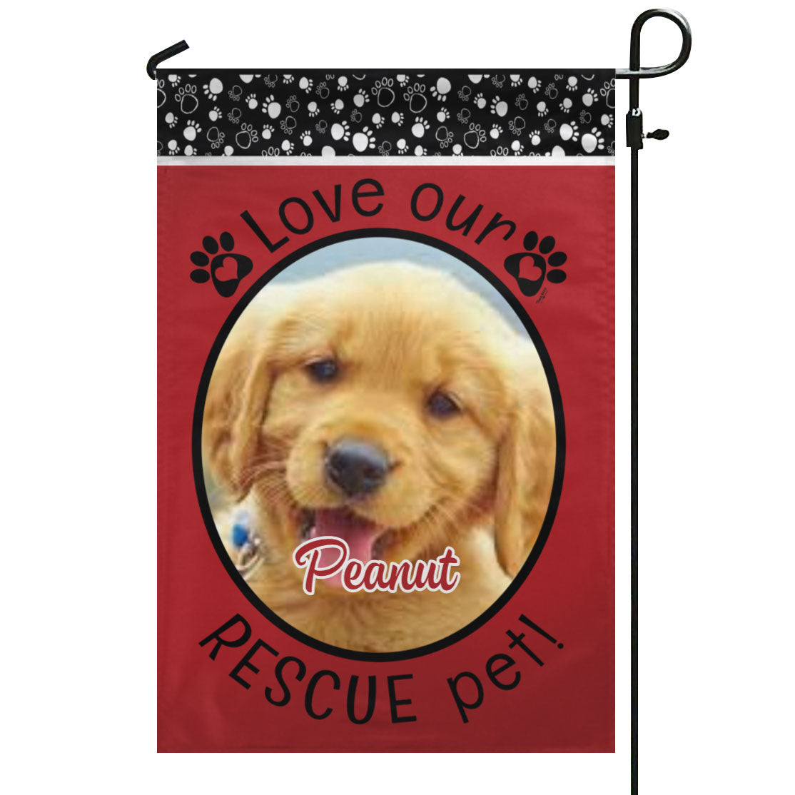 Rescue Pet Red – パーソナライズされた写真と名前 – 庭の旗と家の旗