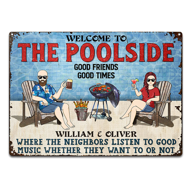 Grilling Listen To Good Music Couple - Funny Pool Sign - Personalized Custom Classic Metal Signs