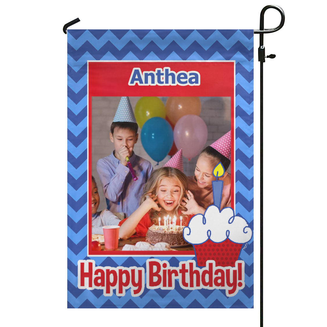 Happy Birthday Chevron – Personalized Photo & Name Garden Flag