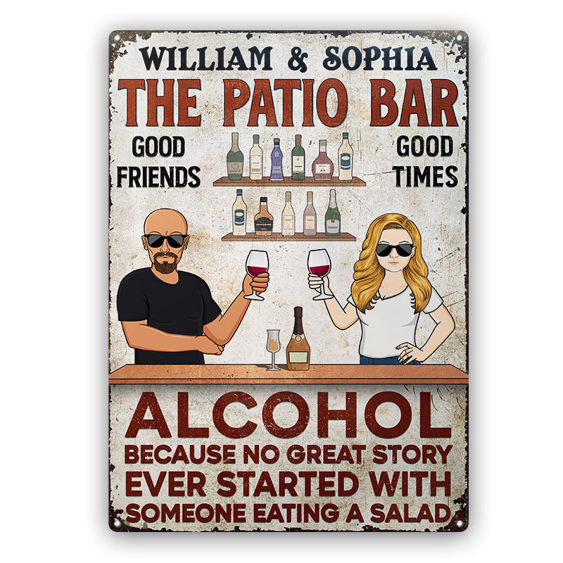 Grilling Alcohol Because No Great Story Ever Started With Someone Eating A Salad Couple Husband Wife - Backyard Sign - Personalized Custom Classic Metal Signs