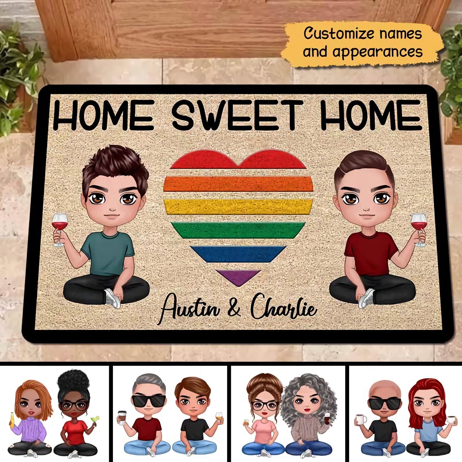 ホーム スイート ホーム LGBT カップル パーソナライズド ドアマット