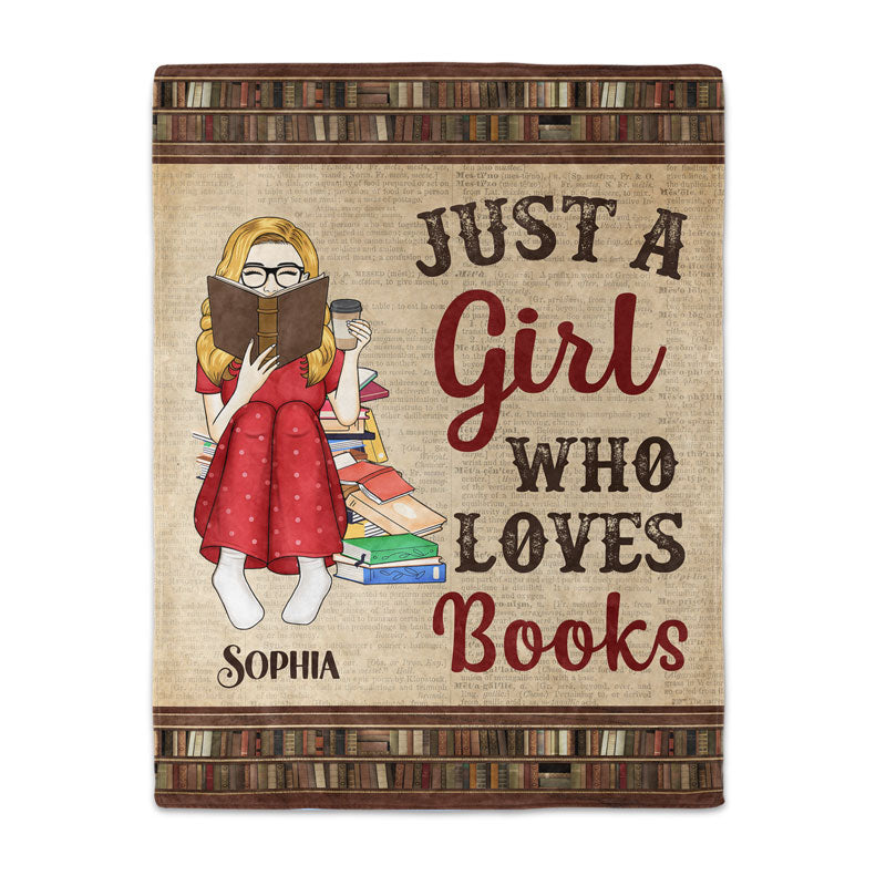 Just A Girl Who Love Books Reading Vintage - 本好きへのギフト - パーソナライズされたカスタムフリースブランケット