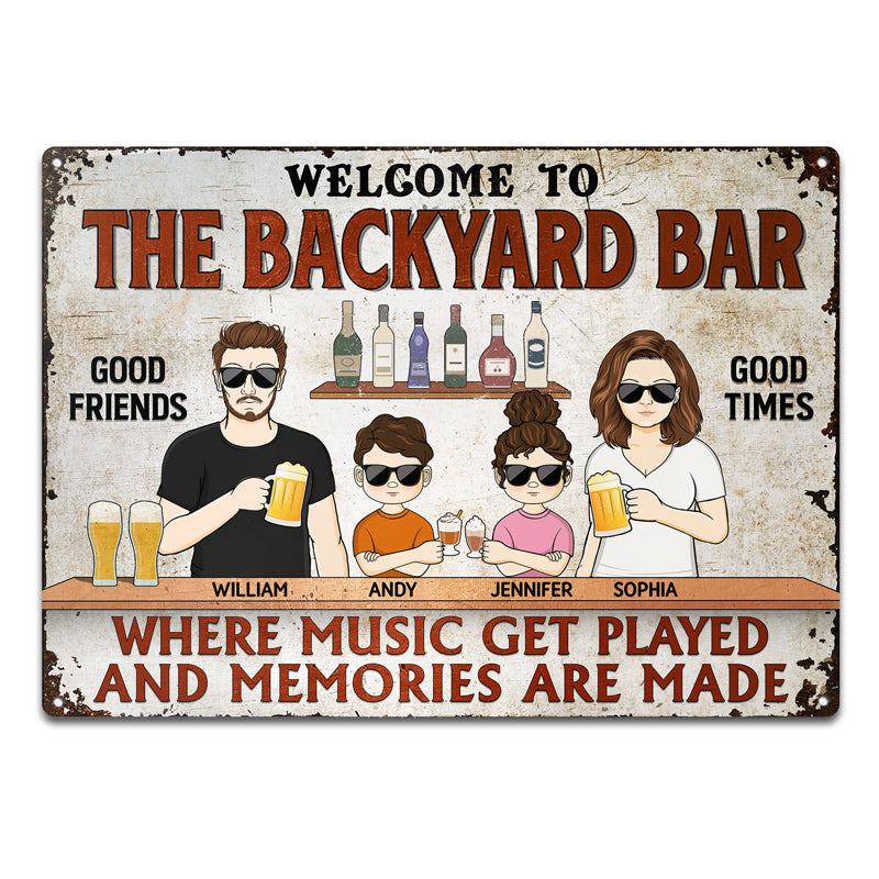 Where Music Get Played And Memories Are Made Couple Husband Wife Family Children - Backyard Sign - Personalized Custom Classic Metal Signs