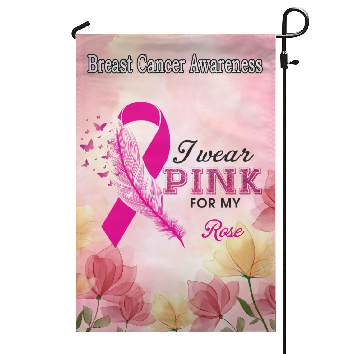 Wear Pink Feather Breast Cancer Personalized Name Garden Flag