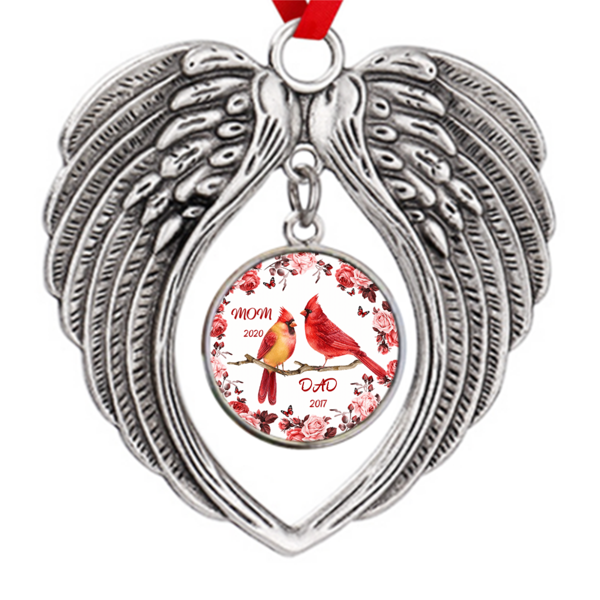 Cardinal Floral Frame Memorial Personalized Zinc Alloy Ornaments