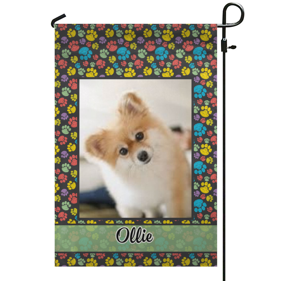 Paw Print Portrait I – Personalized Photo & Name – Garden Flag & House Flag