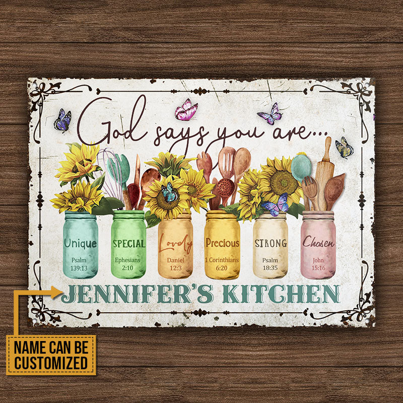 Personalized Butterfly Kitchen God Says Customized Classic Metal Signs