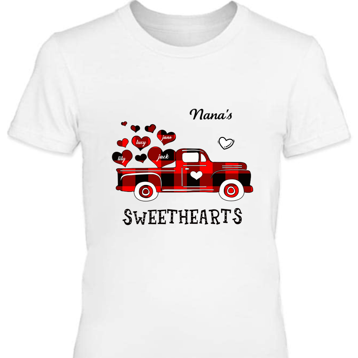 Custom Names Sweet hearts Red Truck Women's T-Shirt