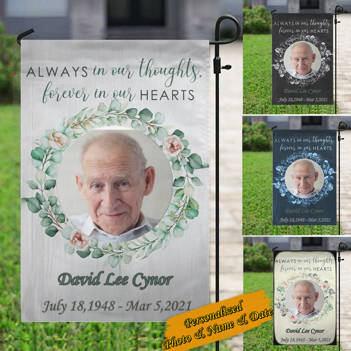 Personalized Always in Our Thoughts Garden Flag