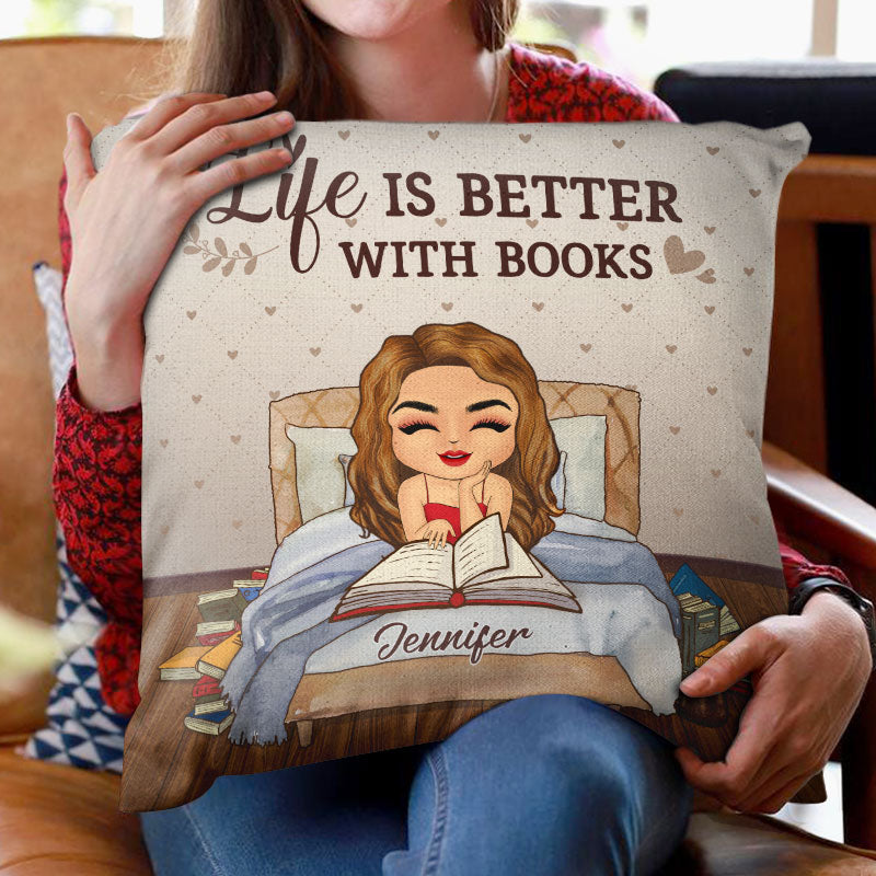 Reading Chibi Just A Girls Who Loves Books - Gift For Reading Lovers - Personalized Custom Pillow