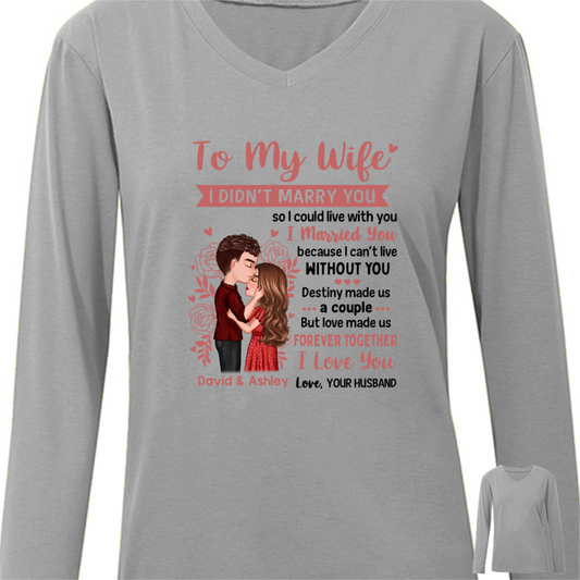 To My Wife Doll Couple Kissing Valentine‘s Day Gift For Her Personalized Long Sleeve Shirt