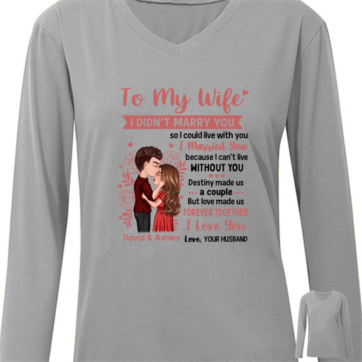To My Wife Doll Couple Kissing Valentine‘s Day Gift For Her Personalized Long Sleeve Shirt