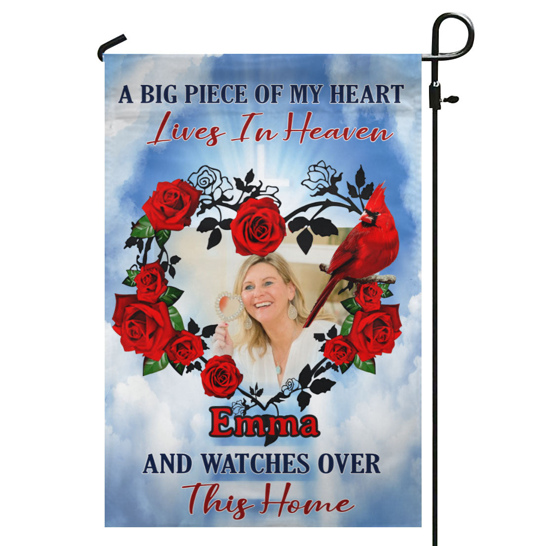 A Big Piece Of My Heart Lives In Heaven and Watches Over This Home Personalized Memorial Flag