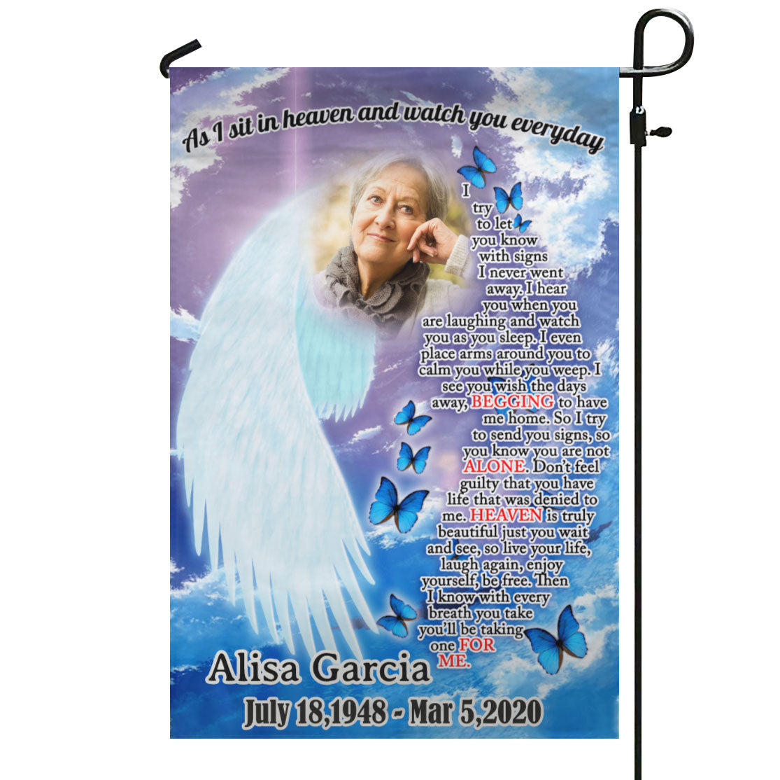 As I Sit In Heaven And Watch You Everyday Personalized Photo Memorial Garden & House Flag