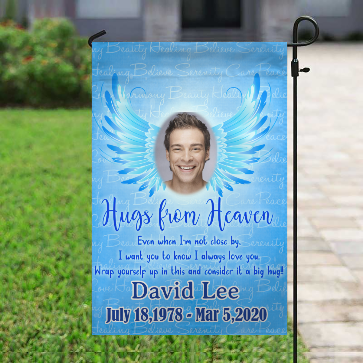 Hugs From Heaven Wings Personalized Photo Memorial Garden & House Flag