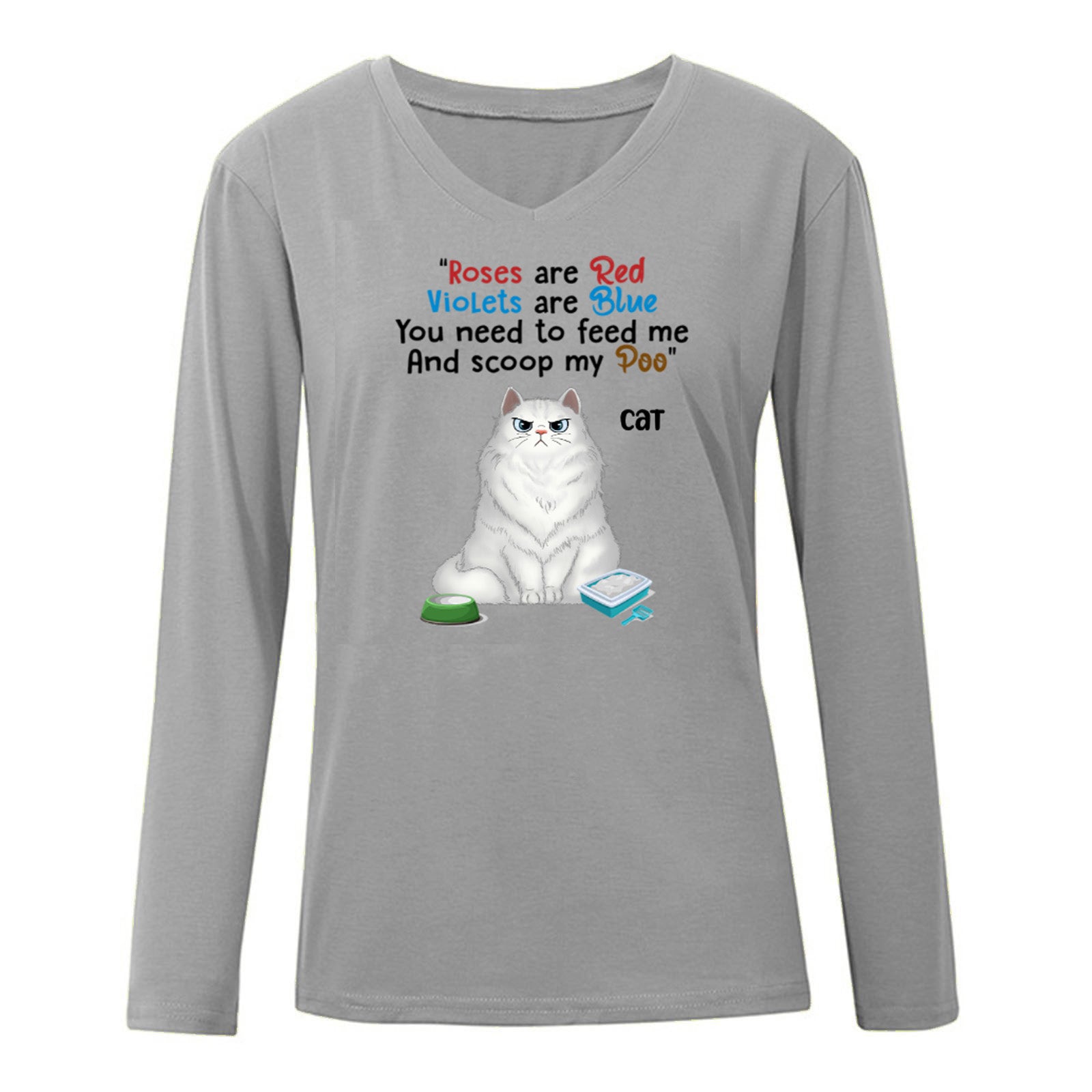 Grumpy Fluffy Cat You Need To Scoop My Poo Personalized Long Sleeve Shirt