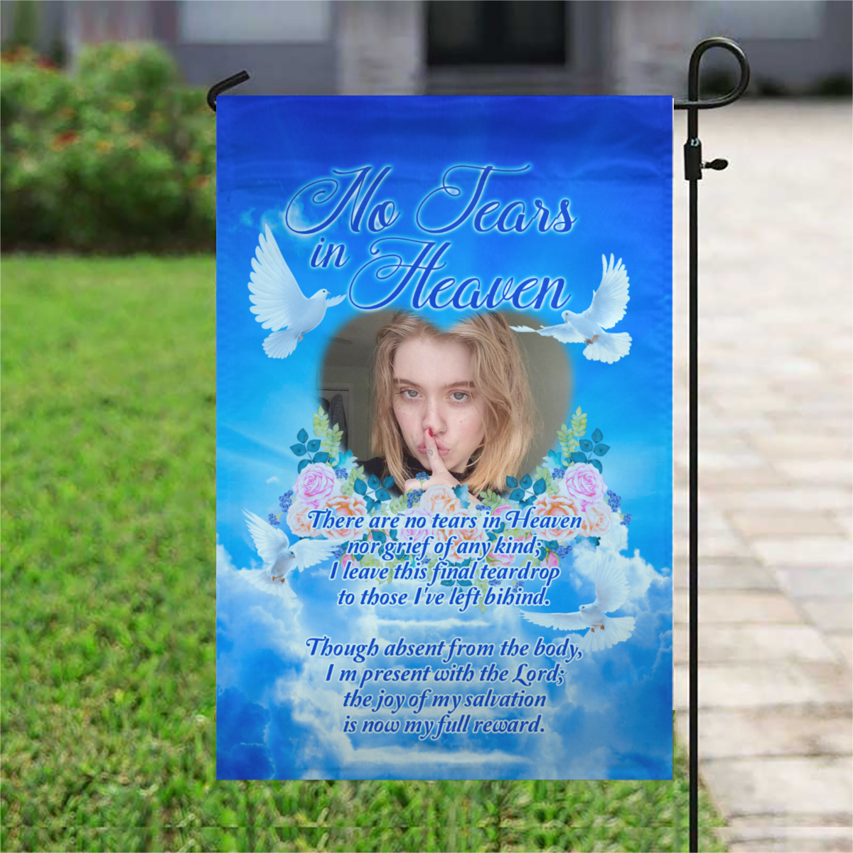 No Tears In Heaven Personalized Photo Memorial Garden & House Flag