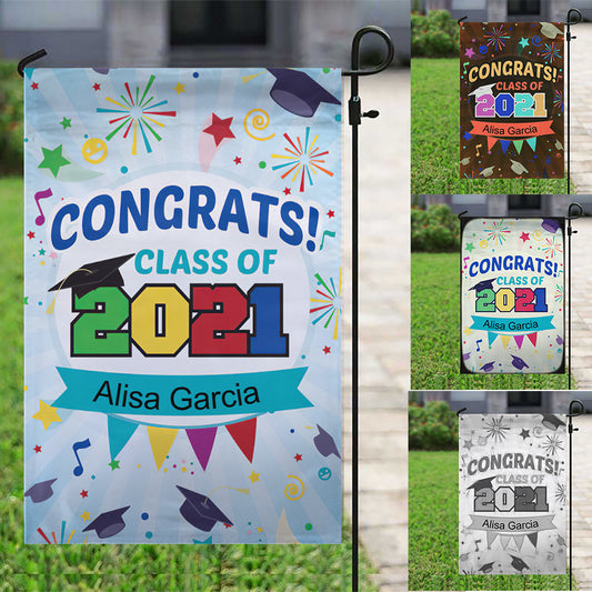 Personalized Congrats Fireworks Garden Flag