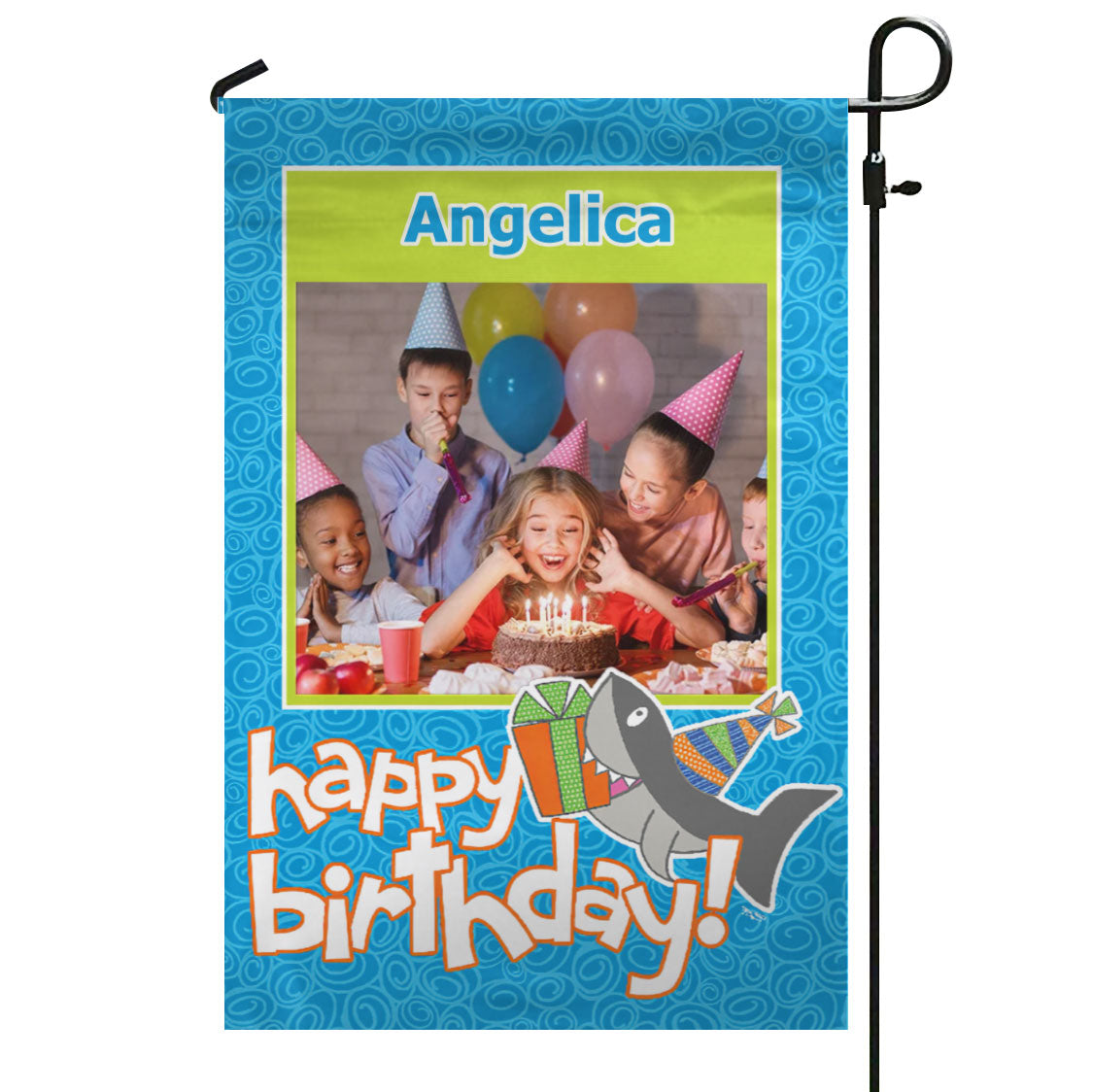 Birthday Shark – Personalized Photo & Name Garden Flag