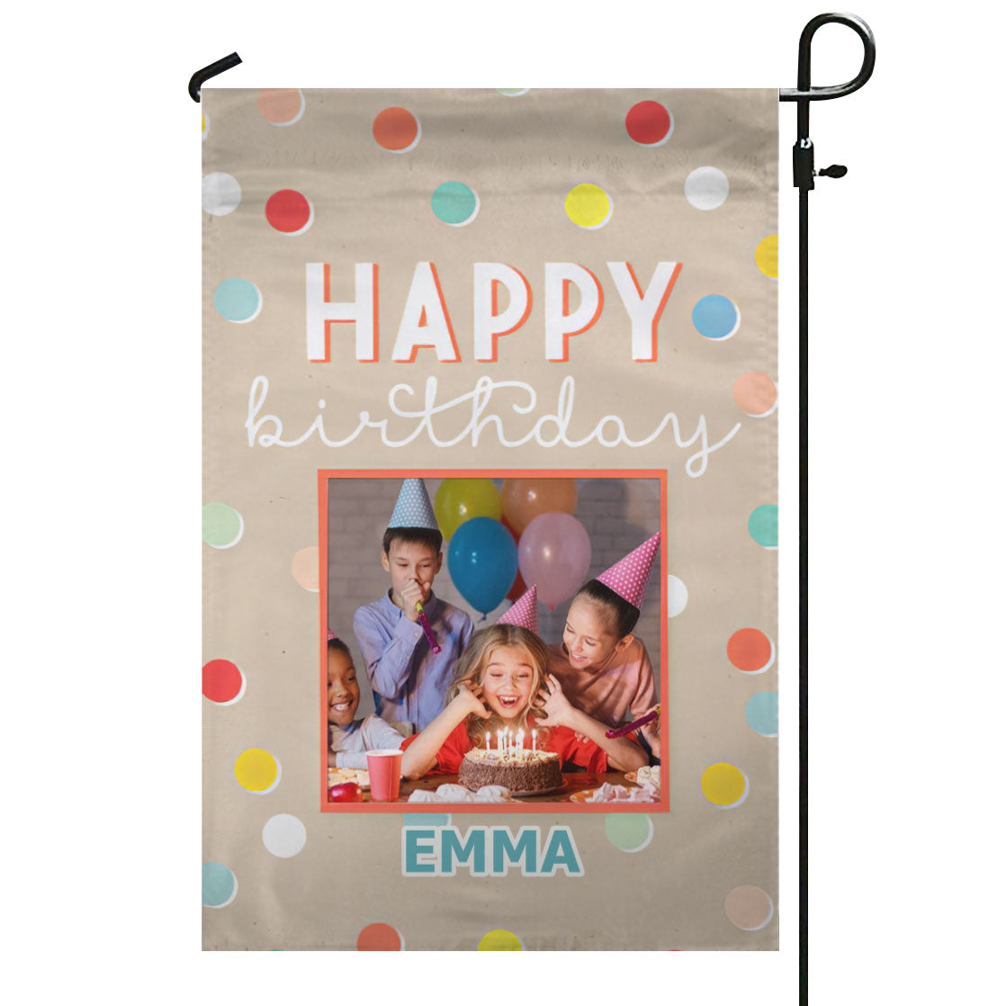 Personalized Photo & Name Birthday Confetti Dots Garden Flag