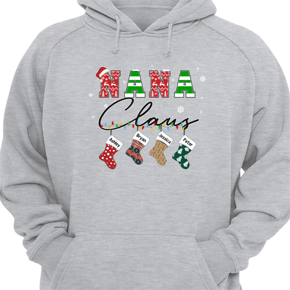 Grandma Mom Christmas Kids Name On Socks Personalized Hoodie Sweatshirt