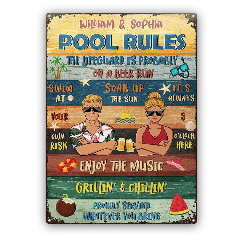 Family Couple Pool House Rules - Personalized Custom Classic Metal Signs