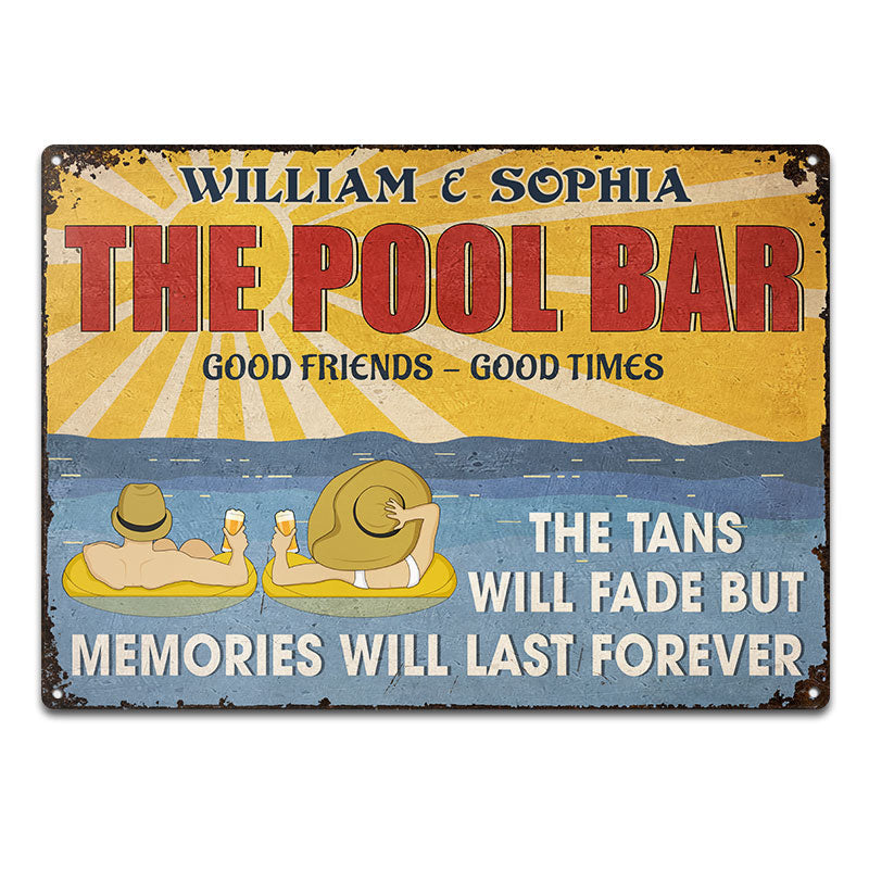 Couple Beach Bar Memories Will Last Forever - Personalized Custom Classic Metal Signs