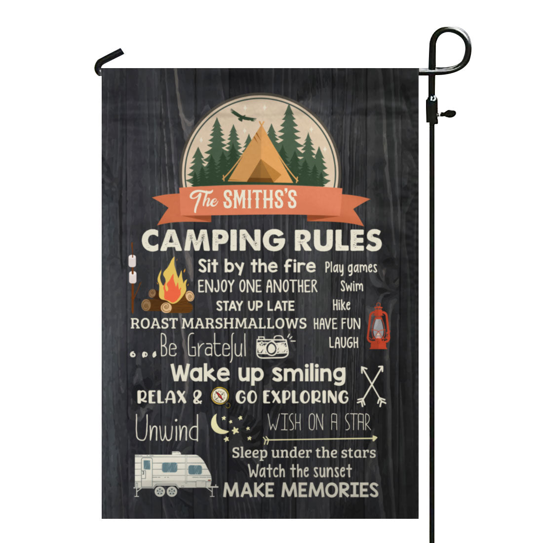 Camping Rules Personalized Name Garden Flag