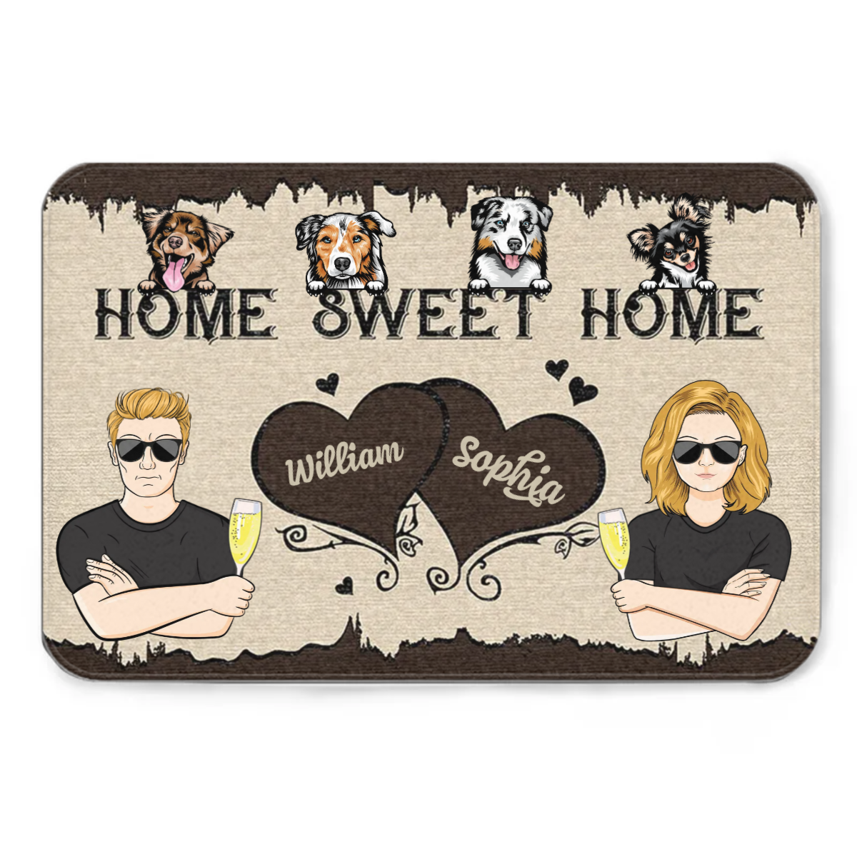 Dog Lovers Married Couple Home Sweet Home - Personalized Custom Doormat